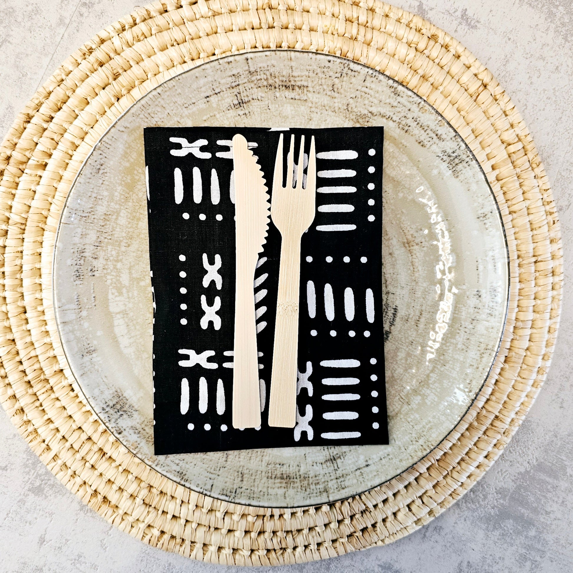 Handmade Napkins, Bohemian, Black, Top View