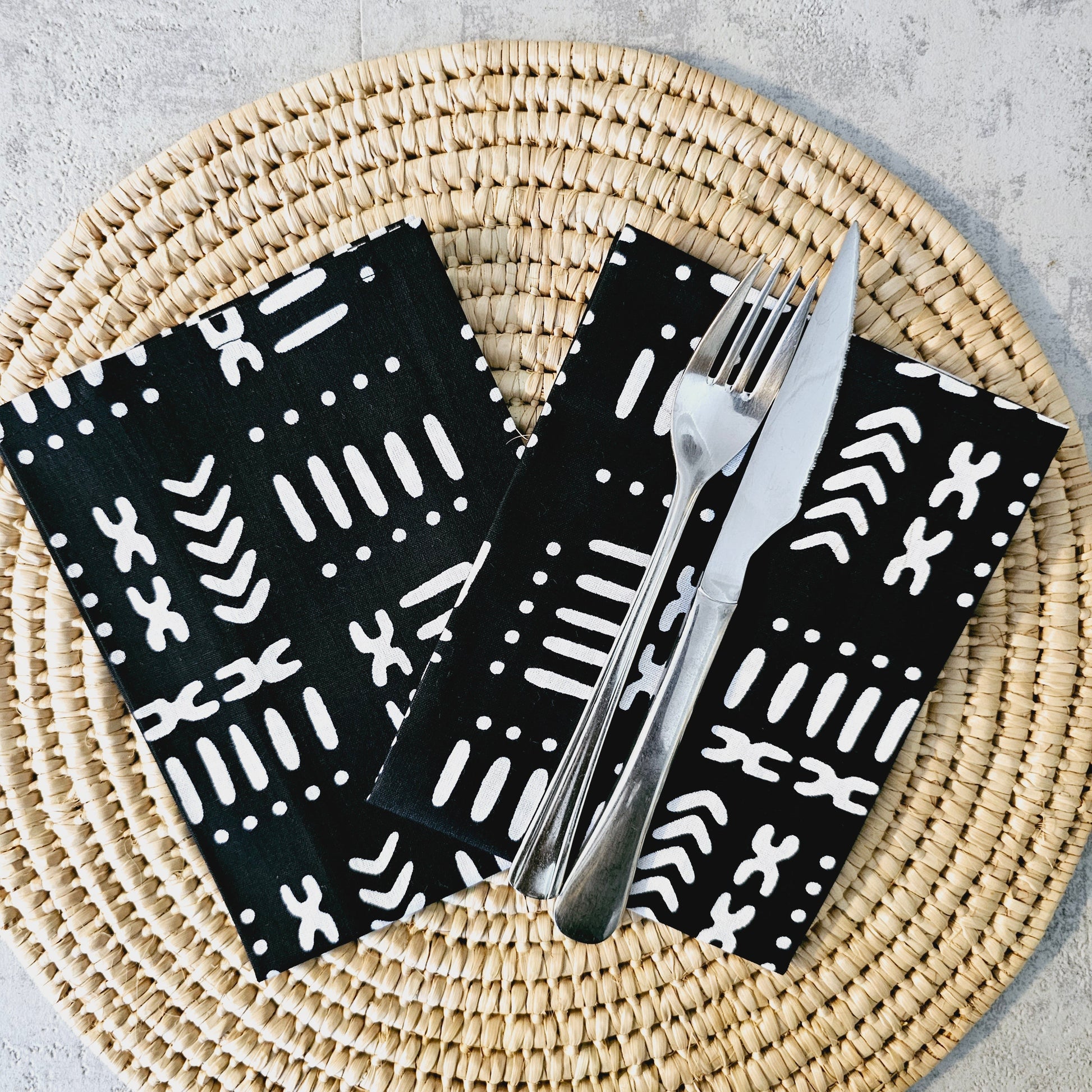 Handmade Napkins, Bohemian, Black, Top View