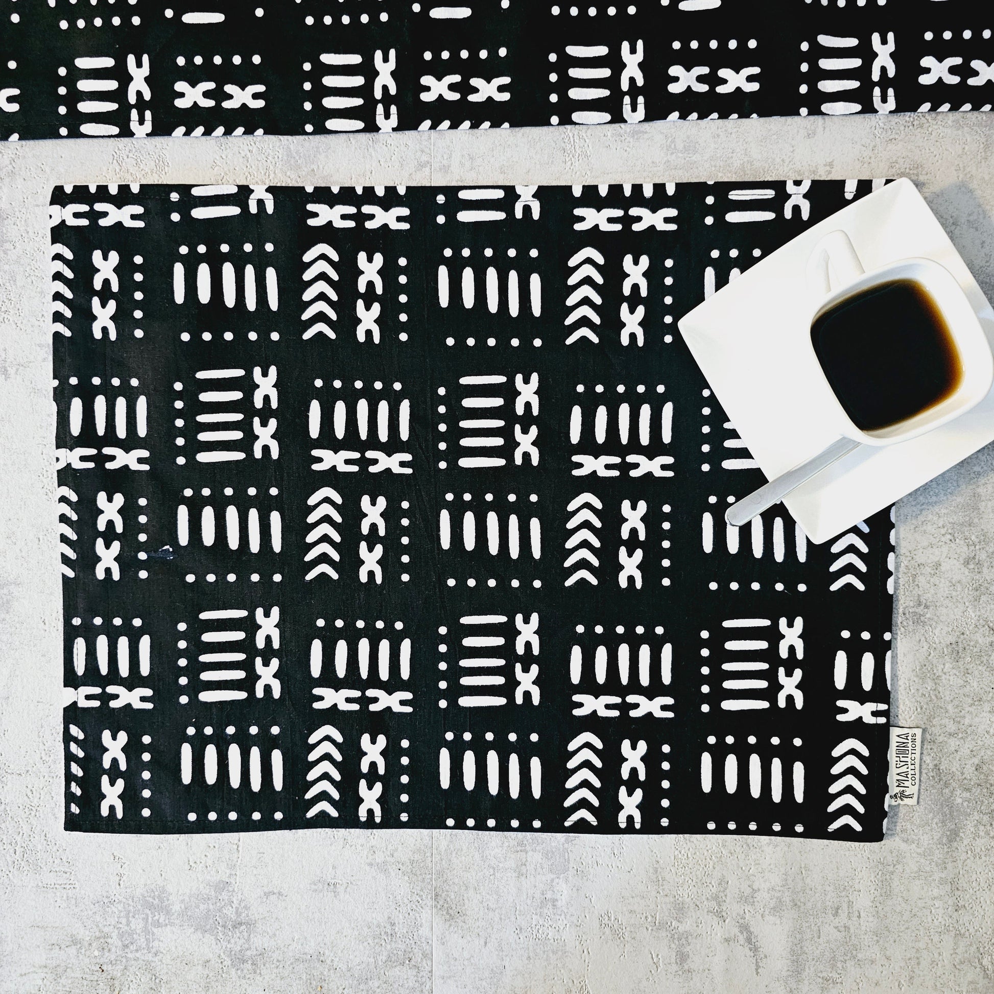 Handmade Placemats, Bohemian, Black, Top View