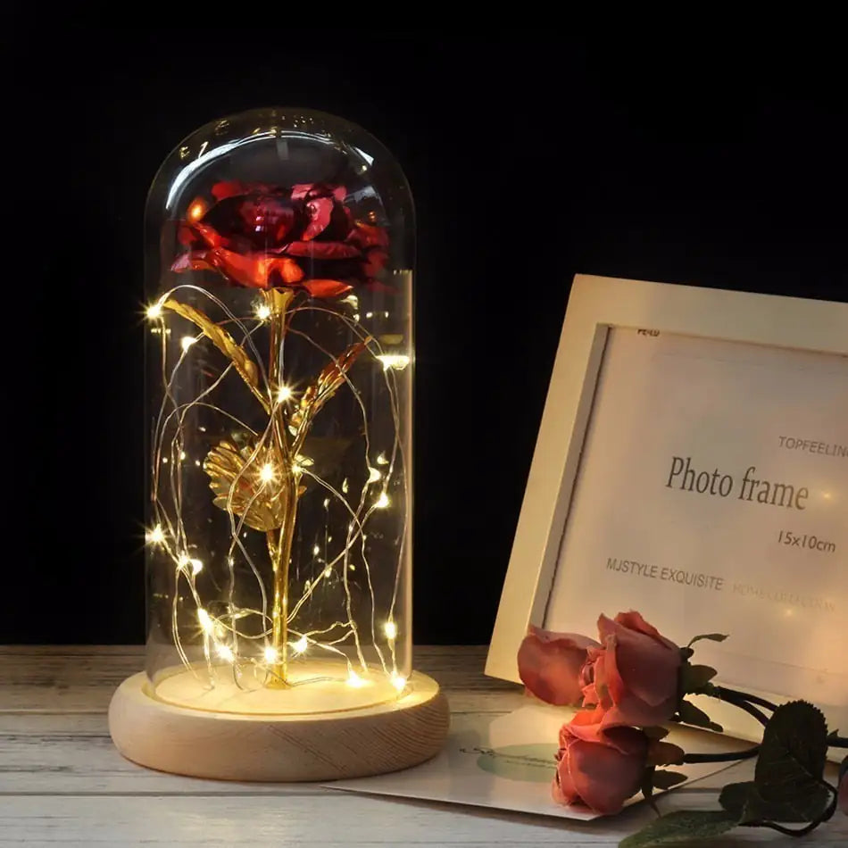 Eternal Rose, Glass Dome, Decorative Light, Red