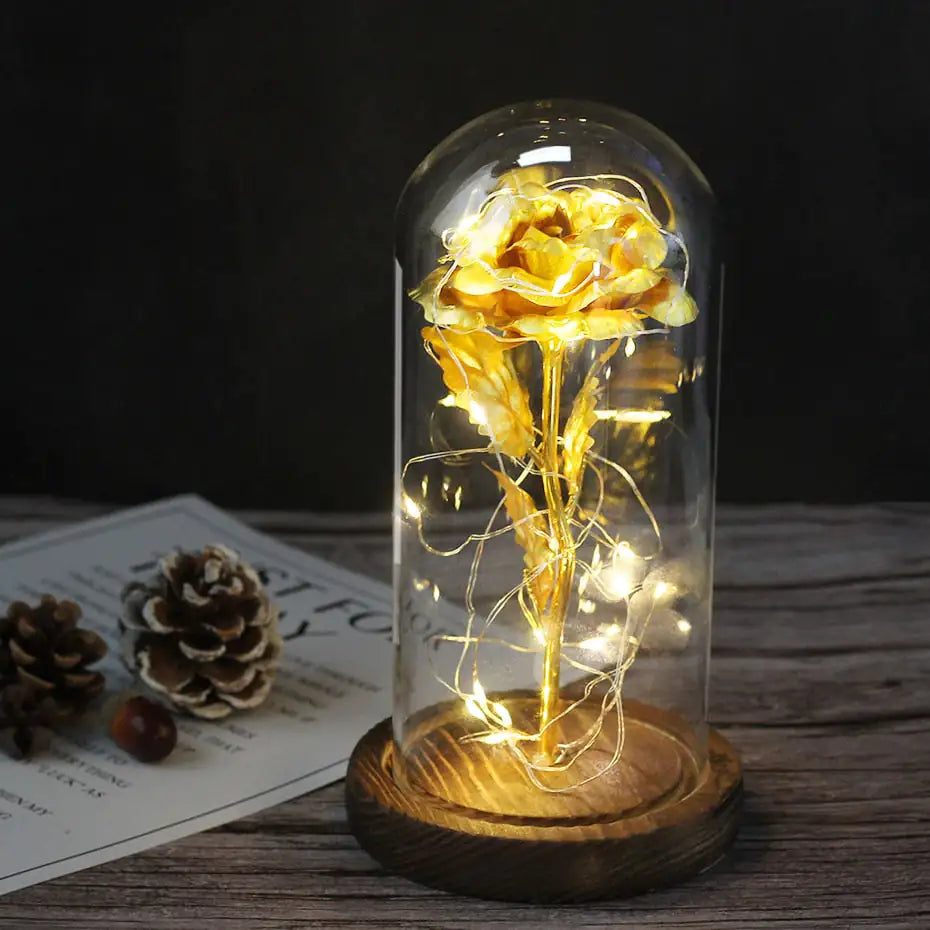 Eternal Rose, Glass Dome, Decorative Light, Gold