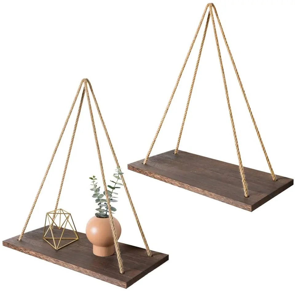 Wooden Rope Swing Shelf, Side View