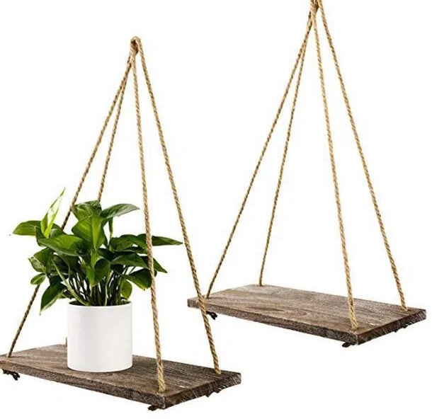 Wooden Rope Swing Shelf, Side View