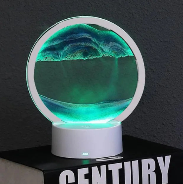 3D Hourglass Lamp, Moving Sand Art, Touch Control, Front View, Green