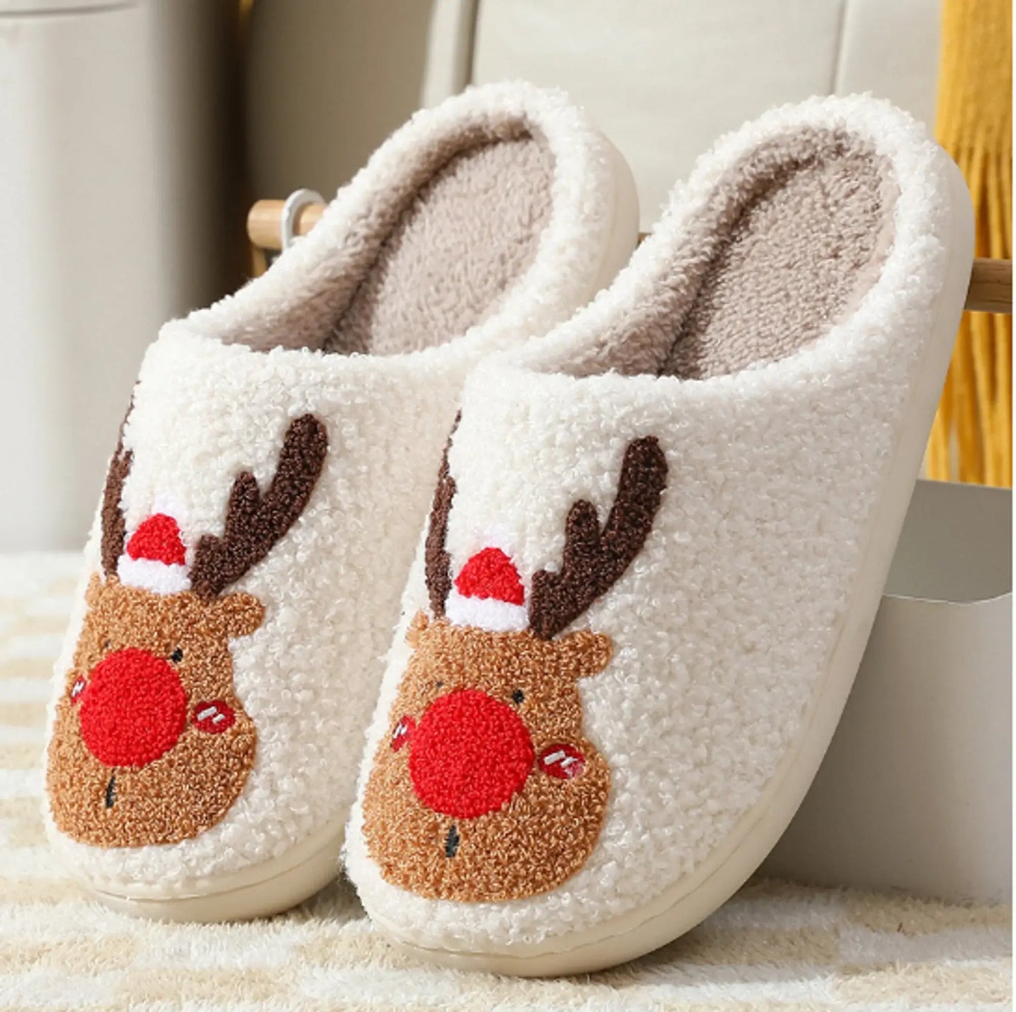 Cozy Christmas Slippers, side view, red