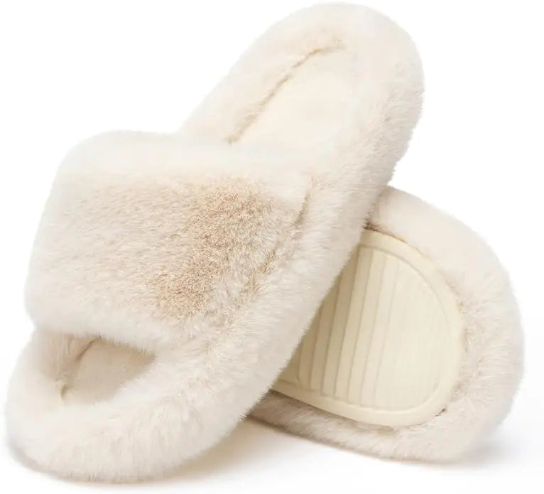 Cozy House Slippers, side view, beige