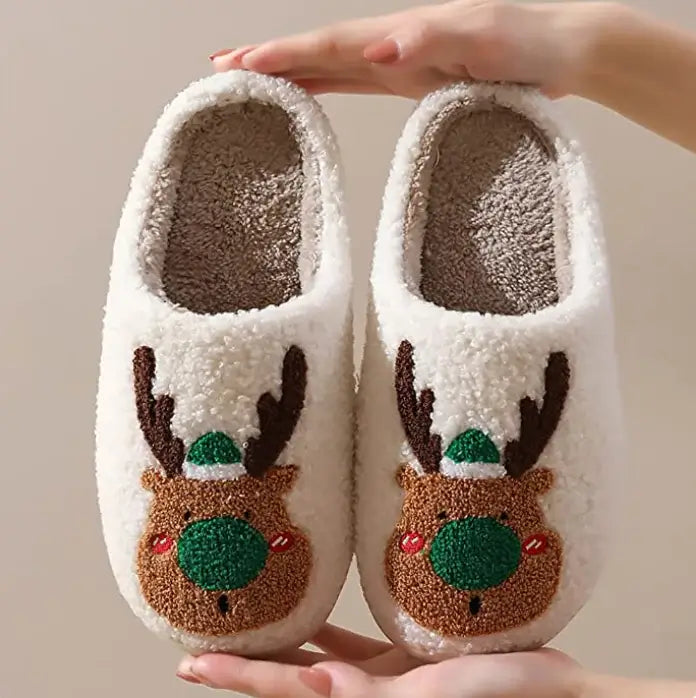 Cozy Christmas Slippers, front view, green