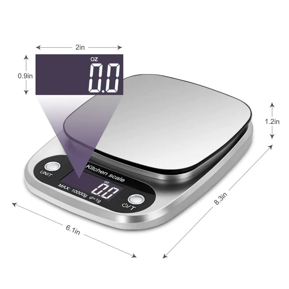 Multifunction Digital Kitchen Scale, Silver, Side View