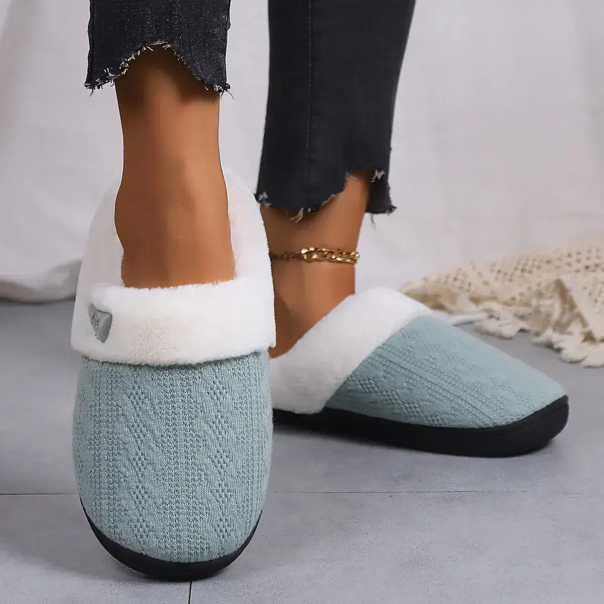 Winter Slippers, Front View, Green