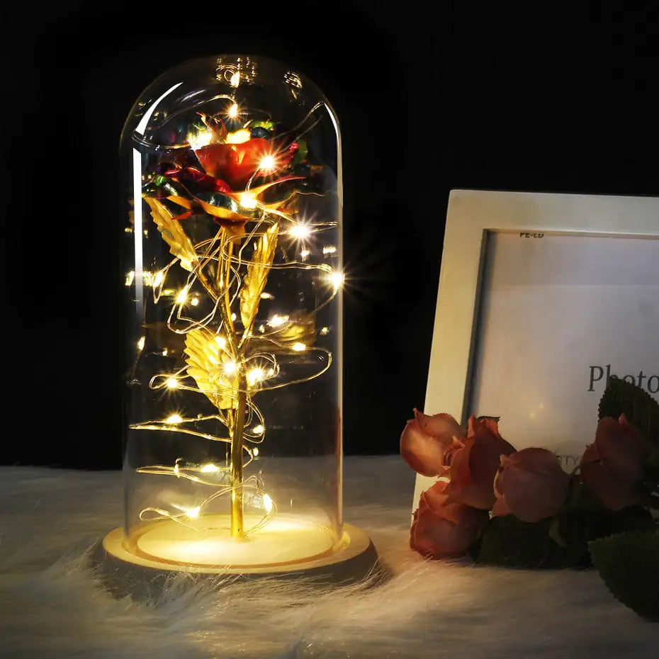 Eternal Rose, Glass Dome, Decorative Light, Red