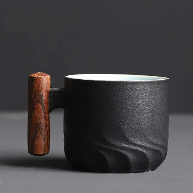 Retro Ceramic Coffee Cup, Side View, Black