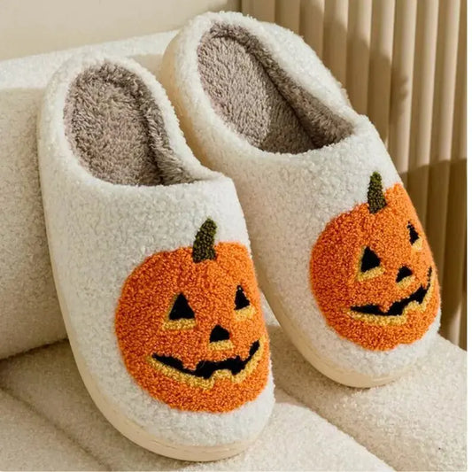 Halloween Pumpkin Slippers, front view, white