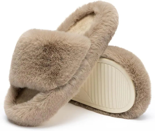 Cozy House Slippers, side view, brown