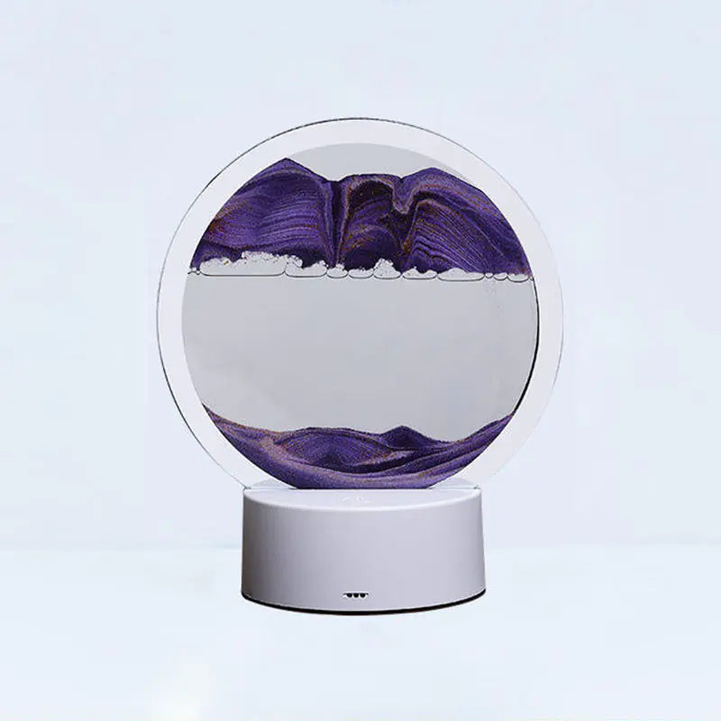 3D Hourglass Lamp, Moving Sand Art, Touch Control, Front View, Purple