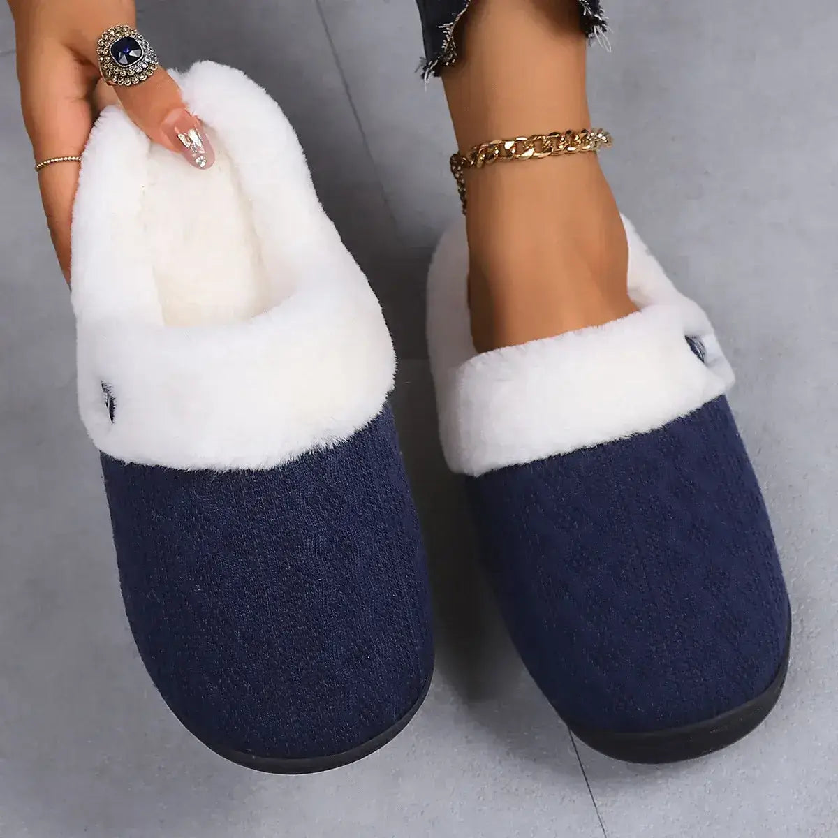 Winter Slippers, Top View, Blue