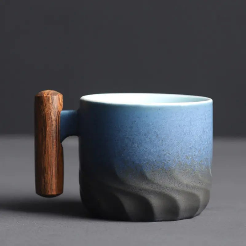 Retro Ceramic Coffee Cup, Side View, Blue