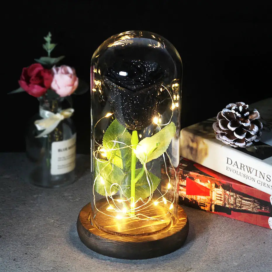 Eternal Rose, Glass Dome, Decorative Light, Black, Glitter