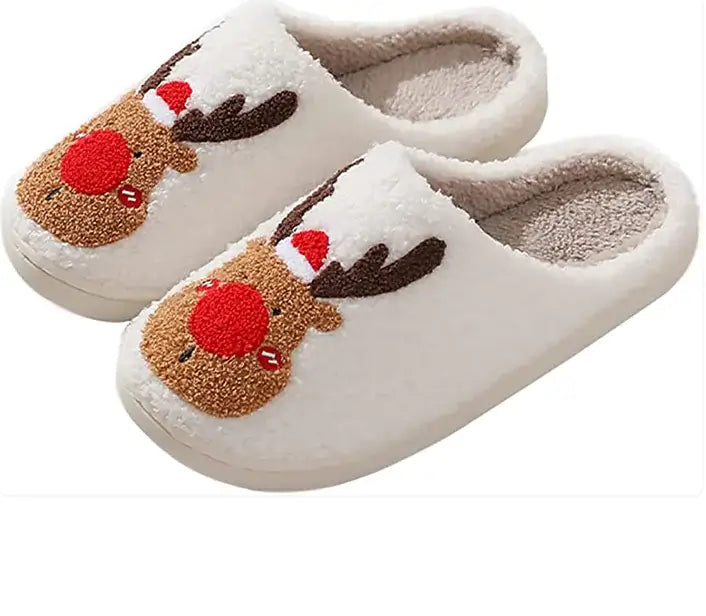 Cozy Christmas Slippers, side view, red