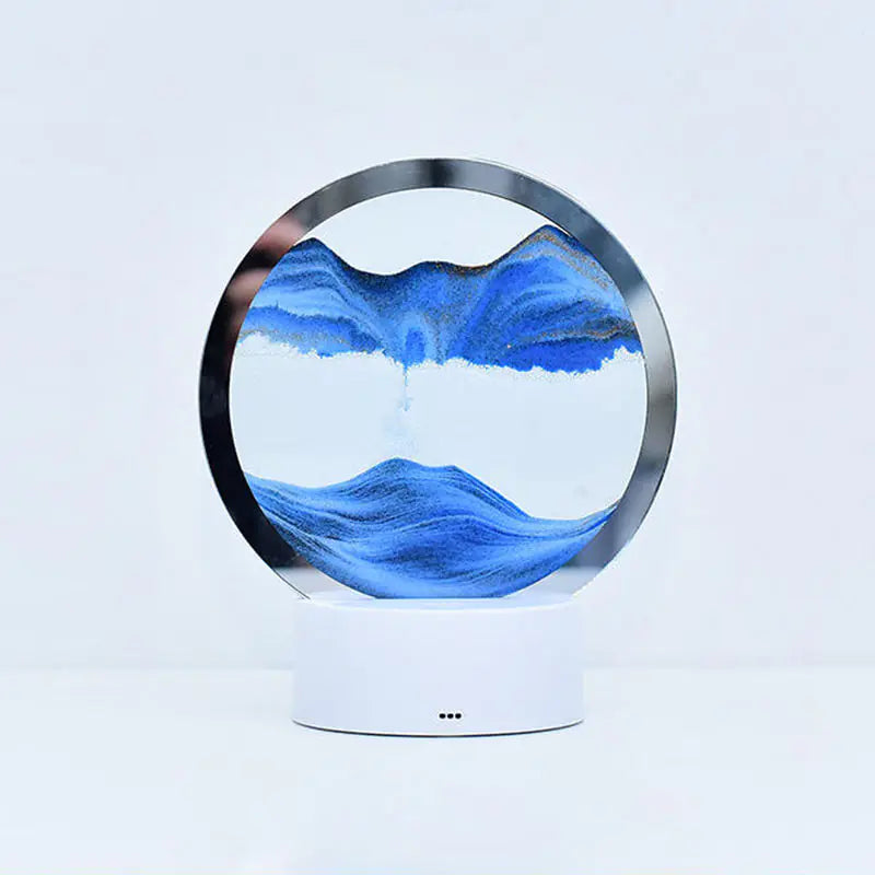 3D Hourglass Lamp, Moving Sand Art, Touch Control, Front View, Blue