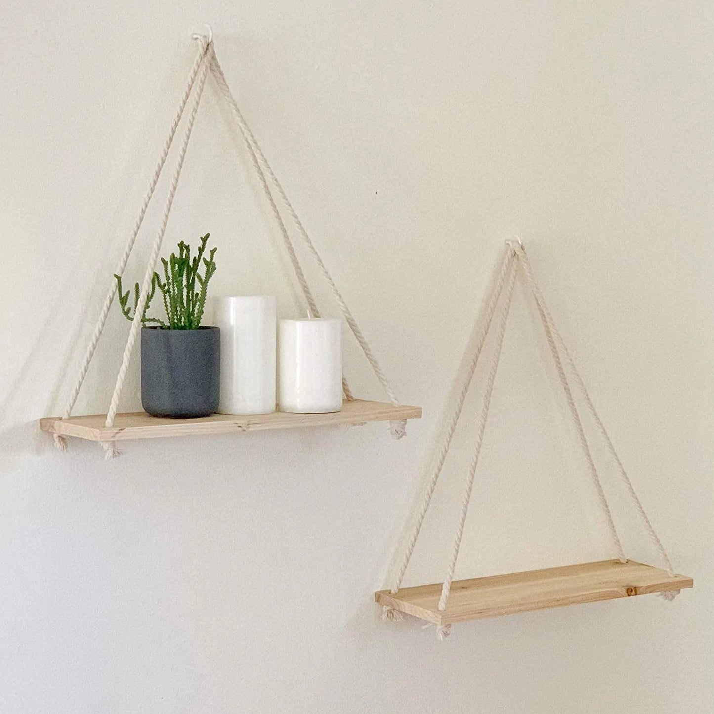 Wooden Rope Swing Shelf, Oblique view