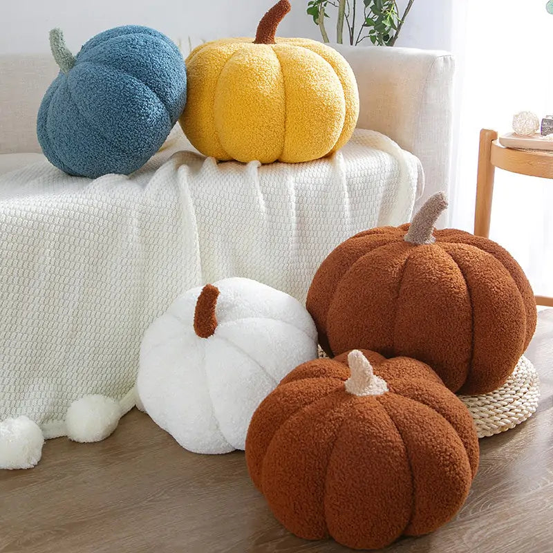 Pumpkin Pillows, Brown, Yellow, Blue, White, Wide Shot