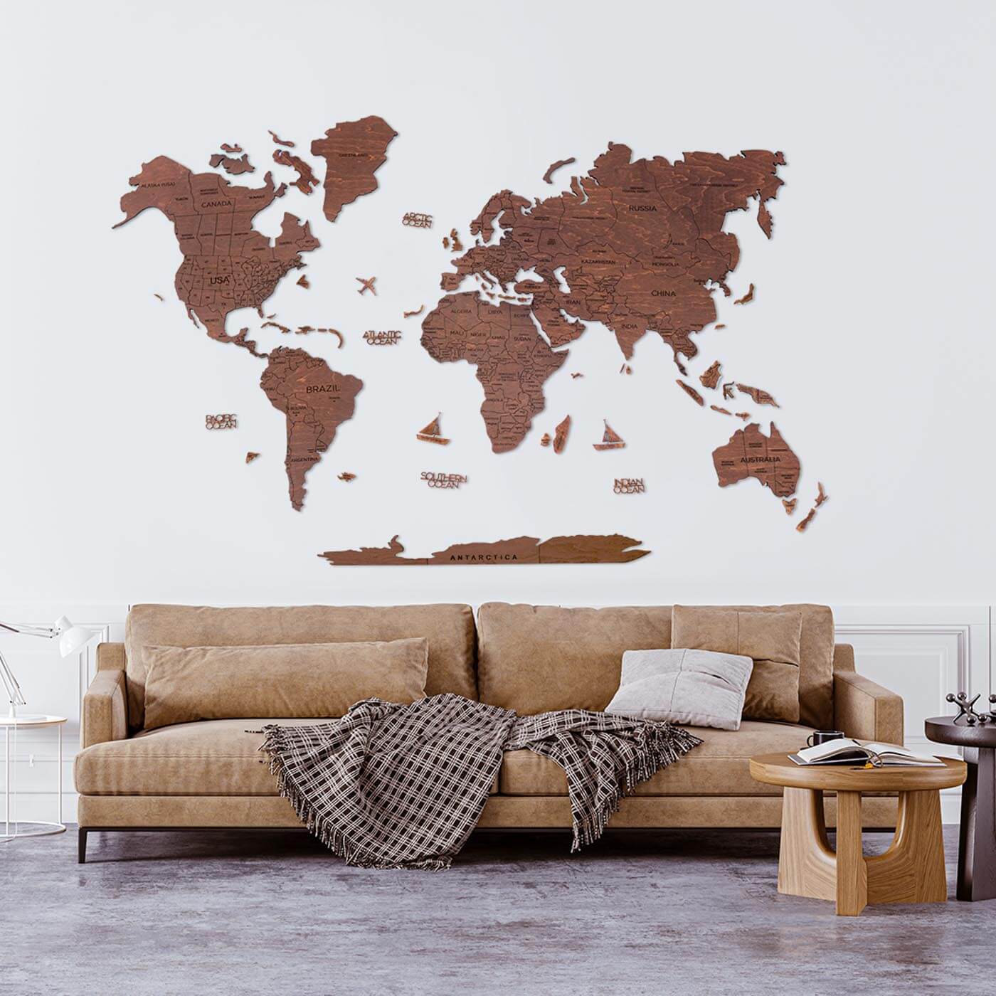 Wooden World Map, Oak, Complete