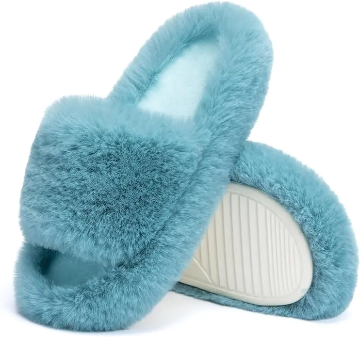 Cozy House Slippers, side view, light blue
