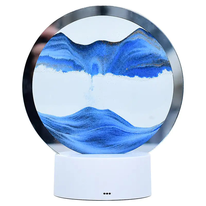 3D Hourglass Lamp, Moving Sand Art, Touch Control, Front View, Blue