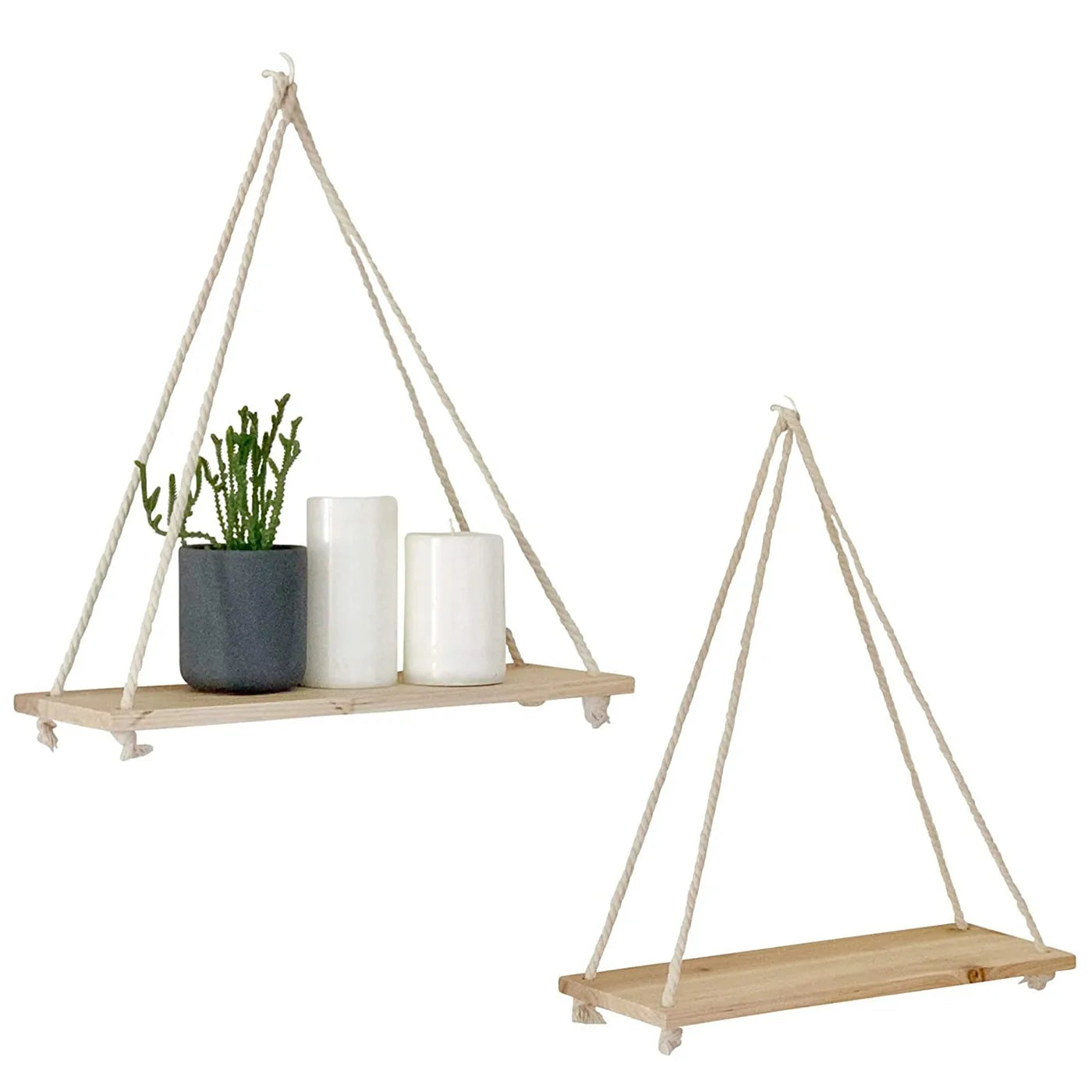 Wooden Rope Swing Shelf, Oblique view