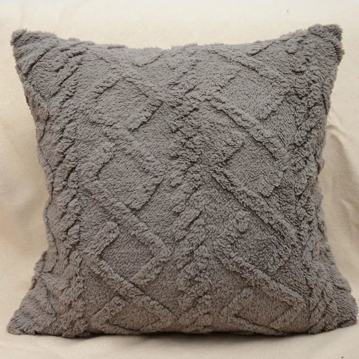 Retro Fluffy Pillow, Front View, Grey