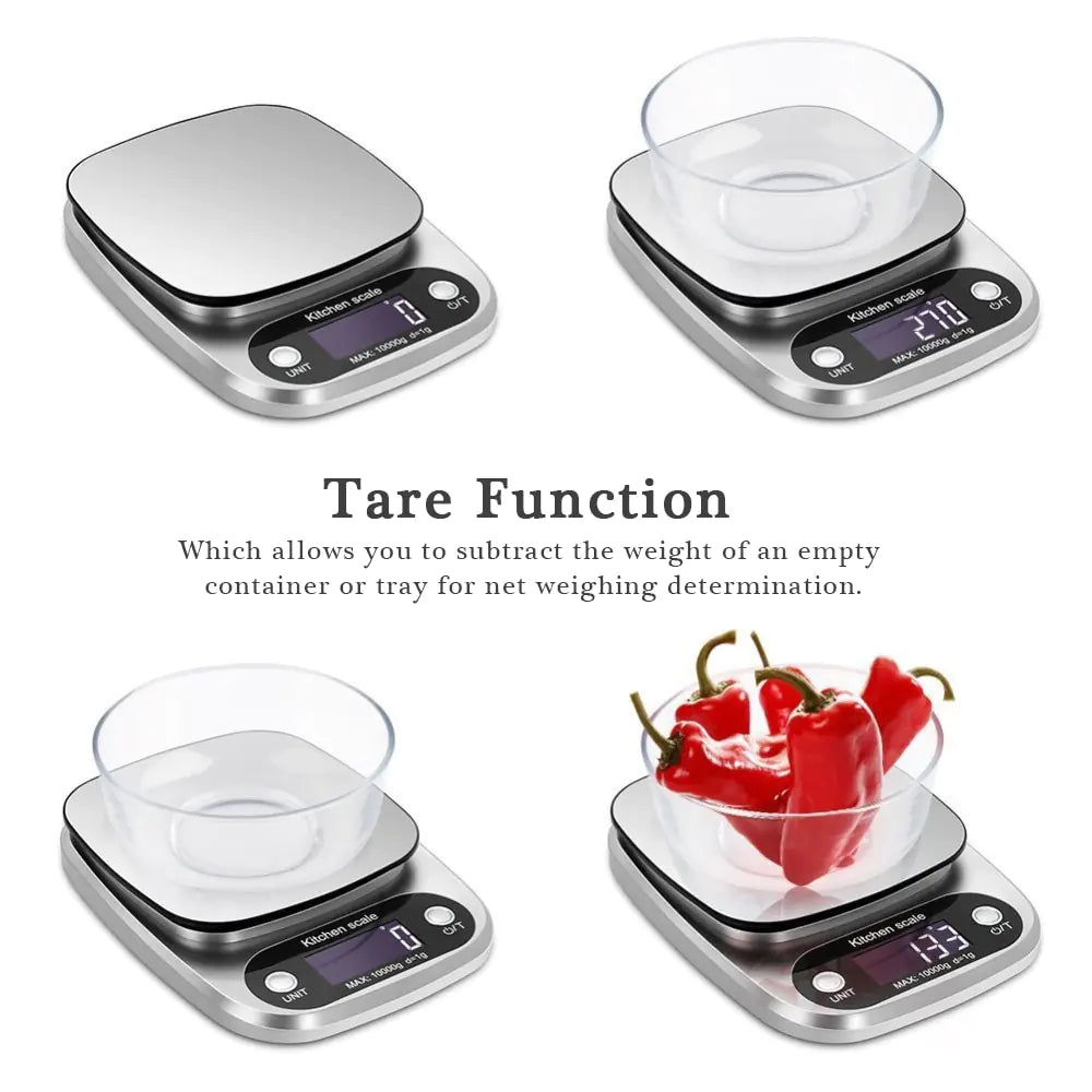 Multifunction Digital Kitchen Scale, Silver, Side View