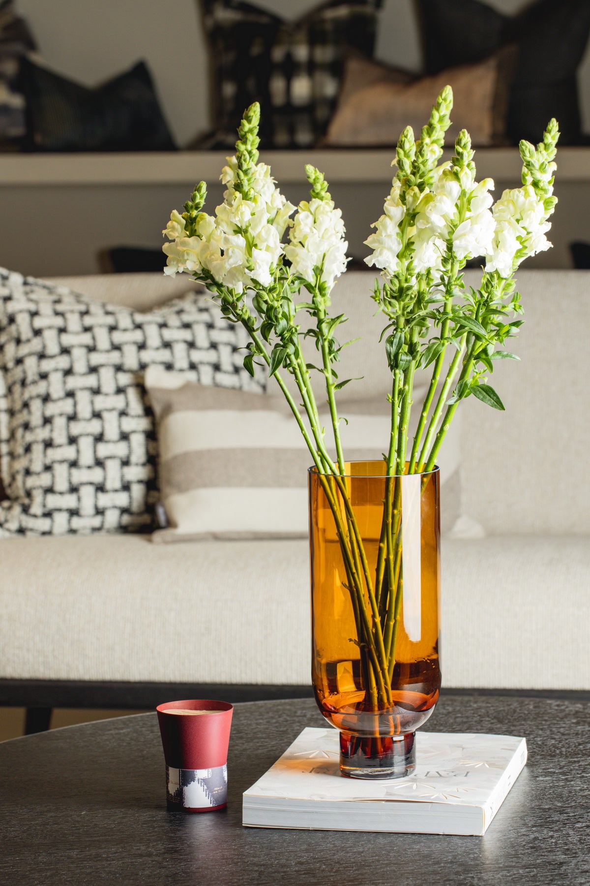 Modern Glass Flower Vase, Amber, Front View