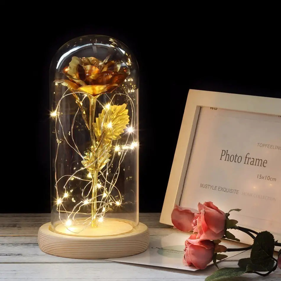 Eternal Rose, Glass Dome, Decorative Light, Brown