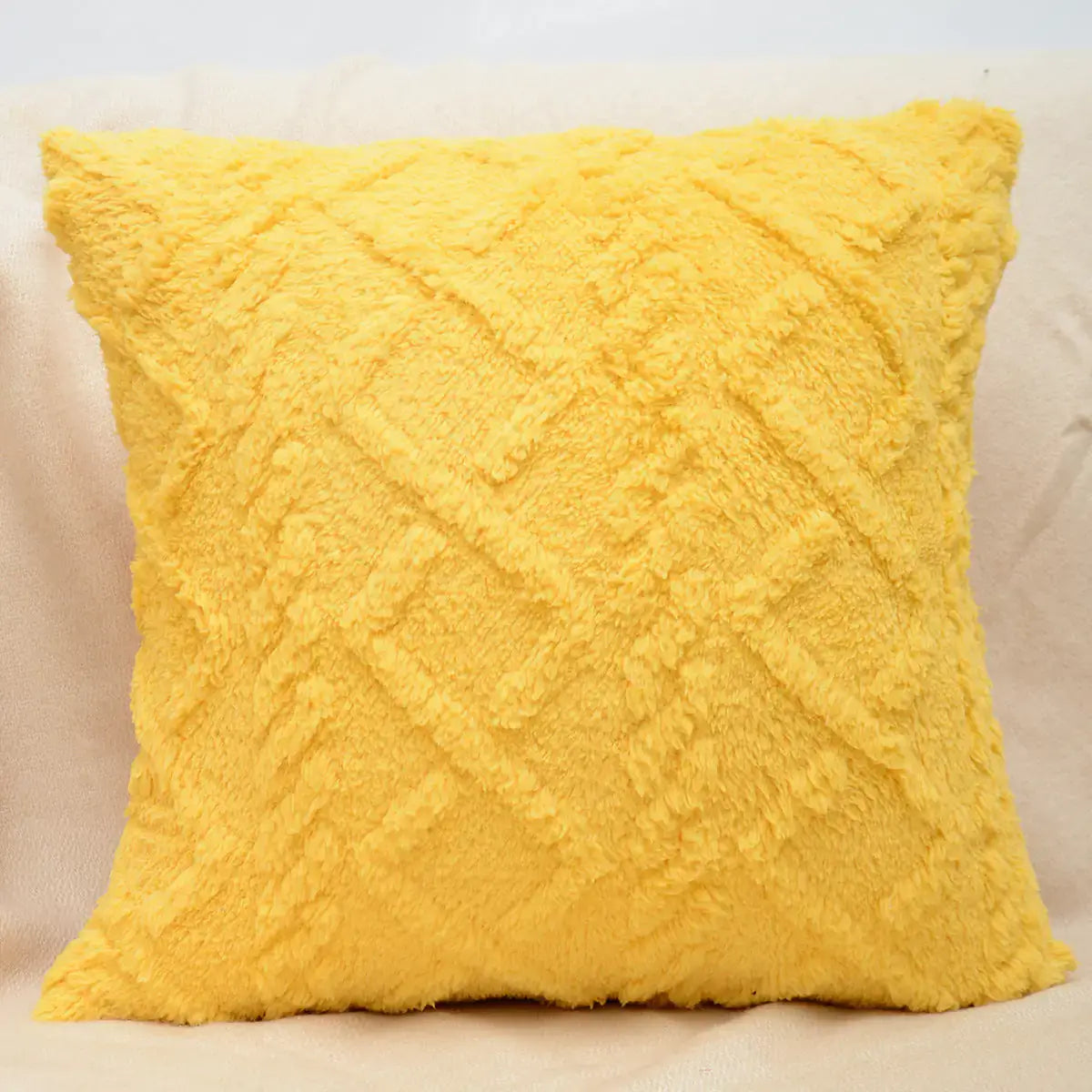 Retro Fluffy Pillow, Front View, Yellow