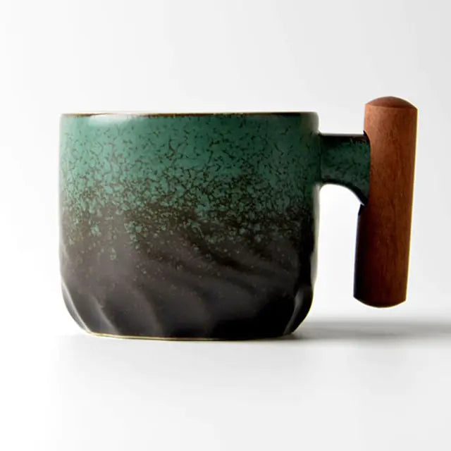 Retro Ceramic Coffee Cup, Side View, Green