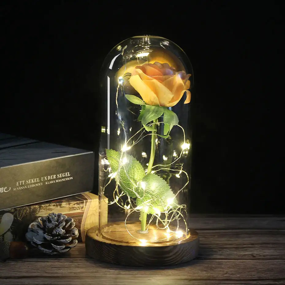 Eternal Rose, Glass Dome, Decorative Light, Yellow, Gold