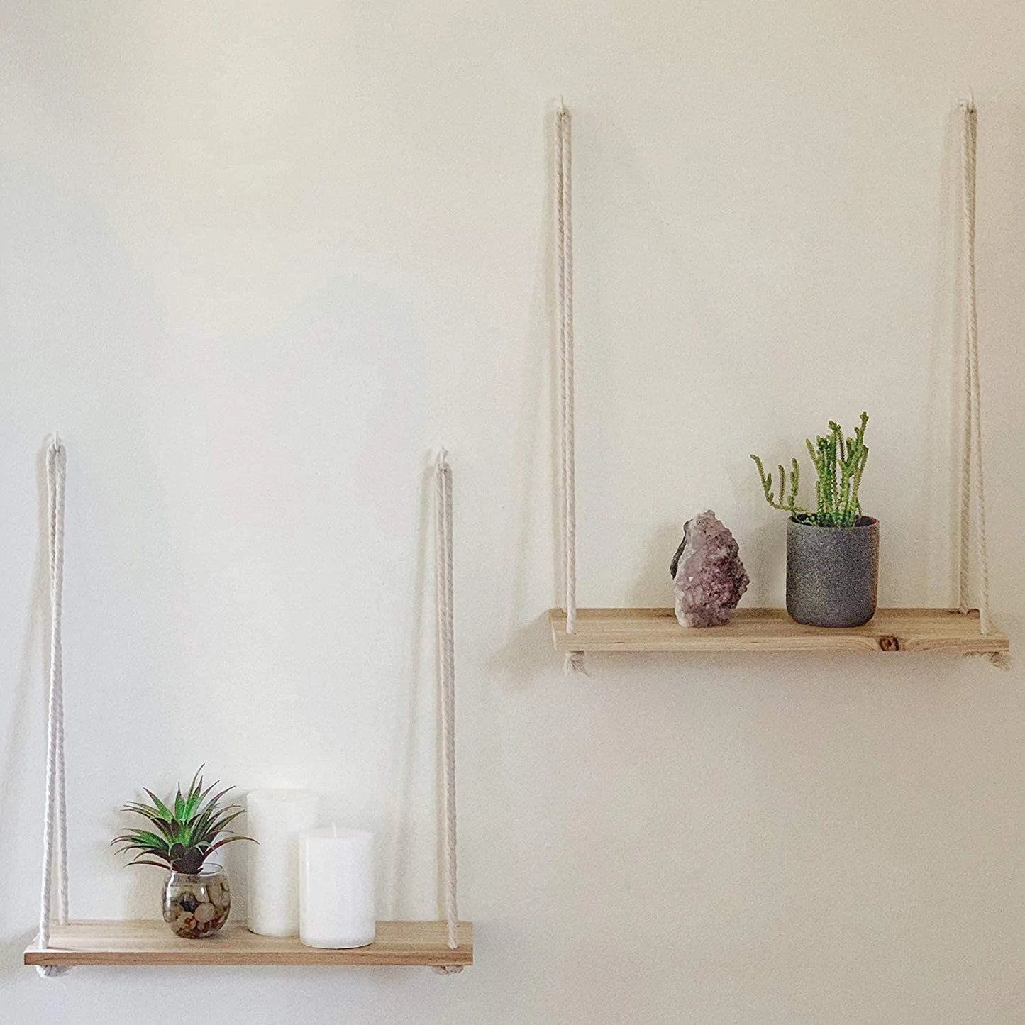 Wooden Rope Swing Shelf, Front View