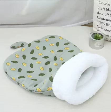 Warm Pet Sleeping Bag, front view, avocado