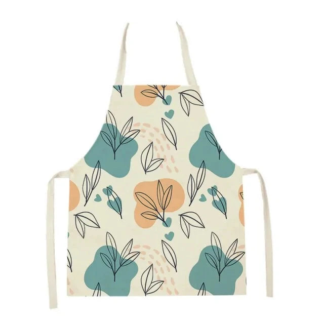 Kitchen and Garden Apron, Front View, Blue, Orange, Leaves