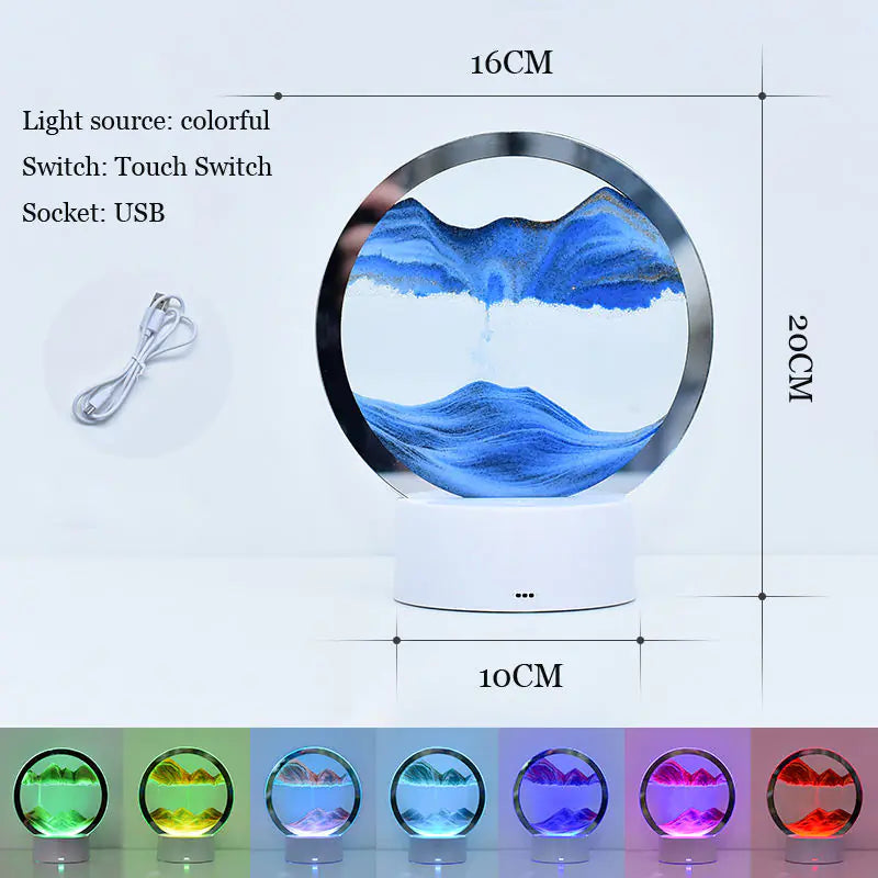 3D Hourglass Lamp, Moving Sand Art, Touch Control, Front View, Different Colors