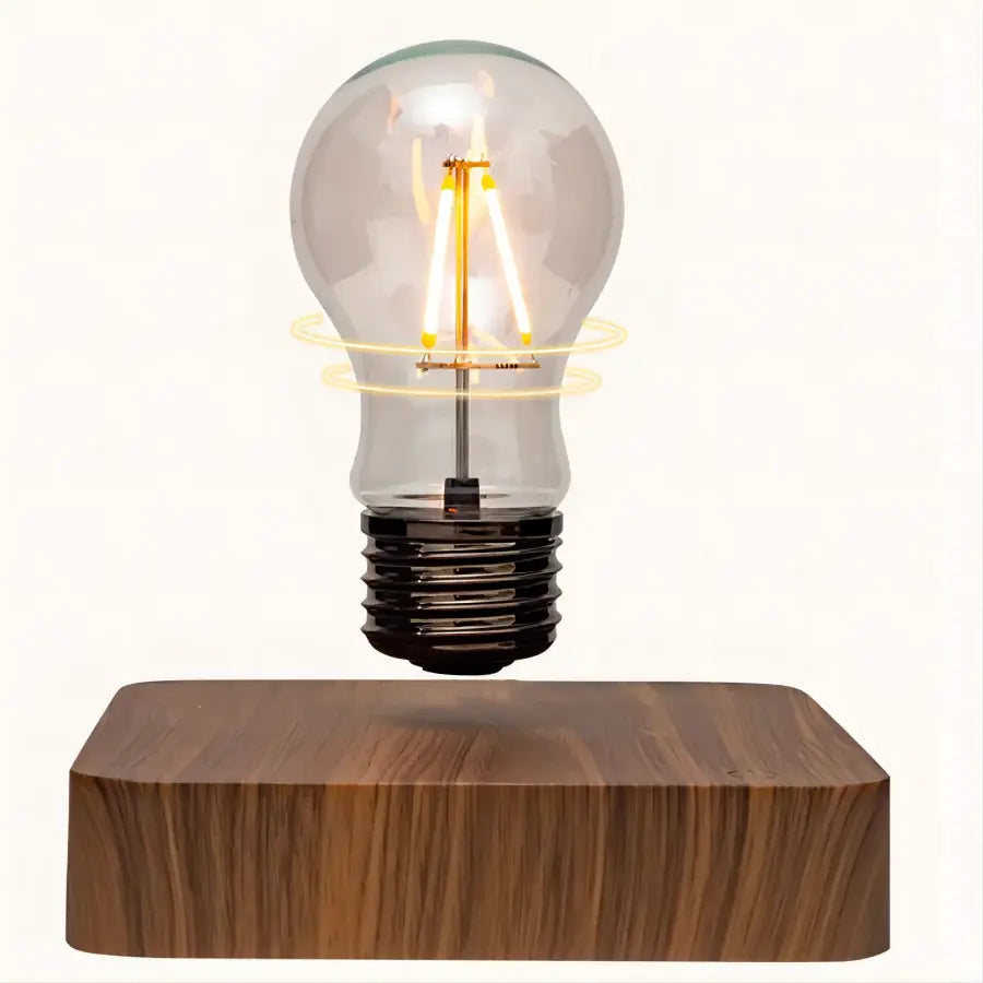 Floating LED Lamp, Elegant Wood Look, Magnetic Levitation, Square, Front View