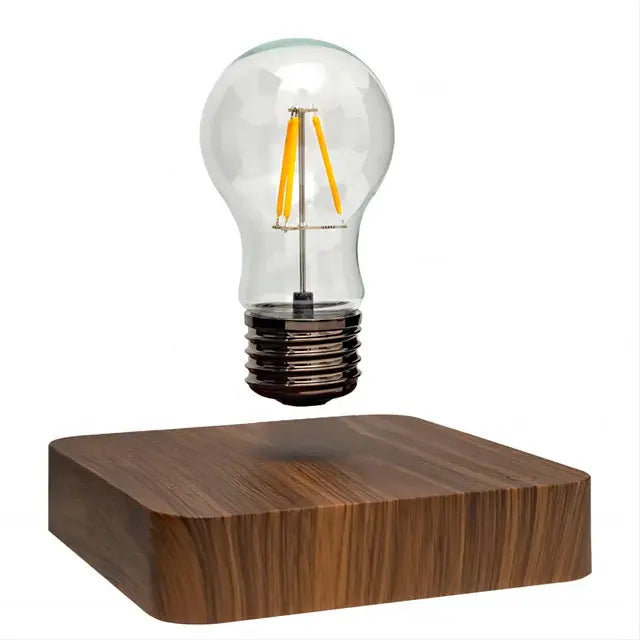 Floating LED Lamp, Elegant Wood Look, Magnetic Levitation, Square, Side View