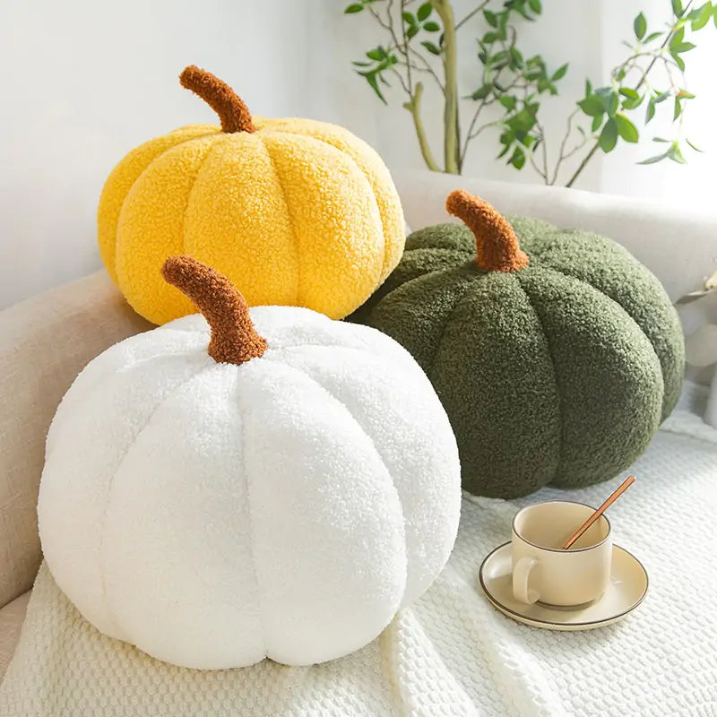 Pumpkin Pillows, Yellow, White, Green, Side View