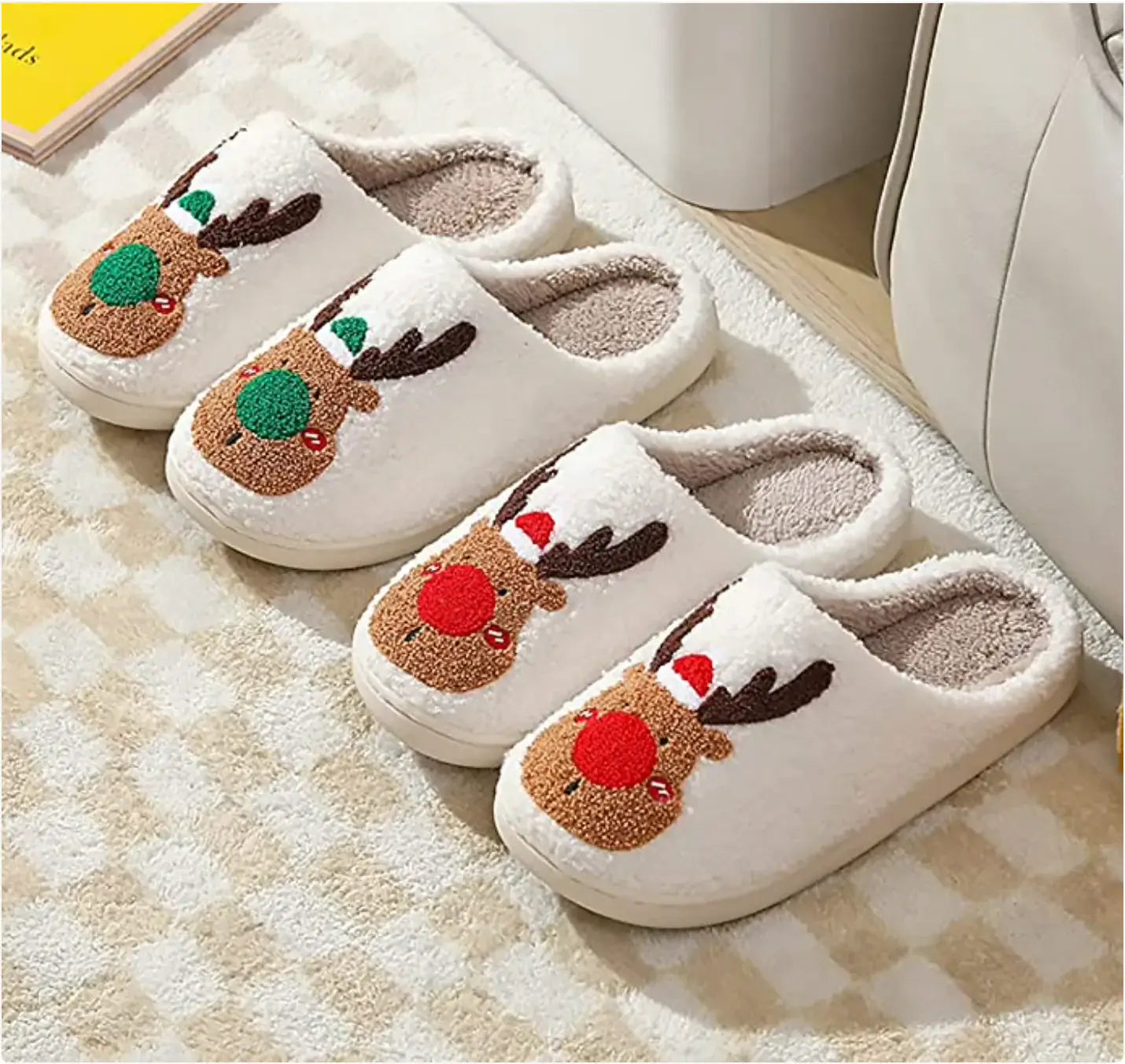 Cozy Christmas Slippers, side view, red and green